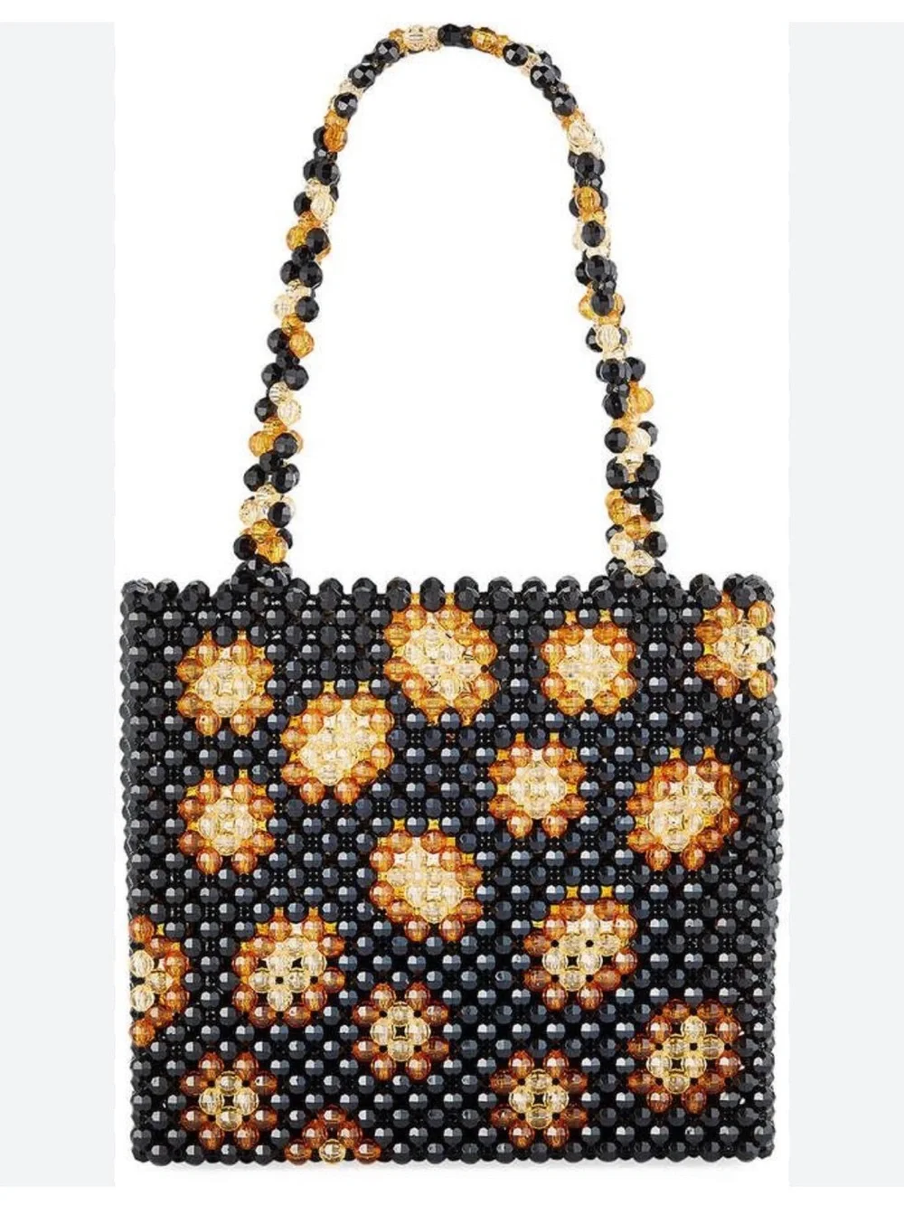 Susan Alexandra Black Beaded Shoulder Bag Floral